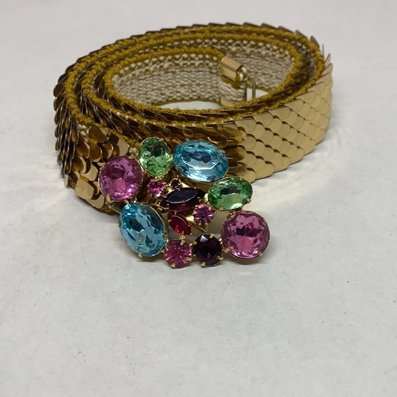 Accessories Vintage Gold Metallic Fish Scale Belt With Jeweled Buckle Poshmark